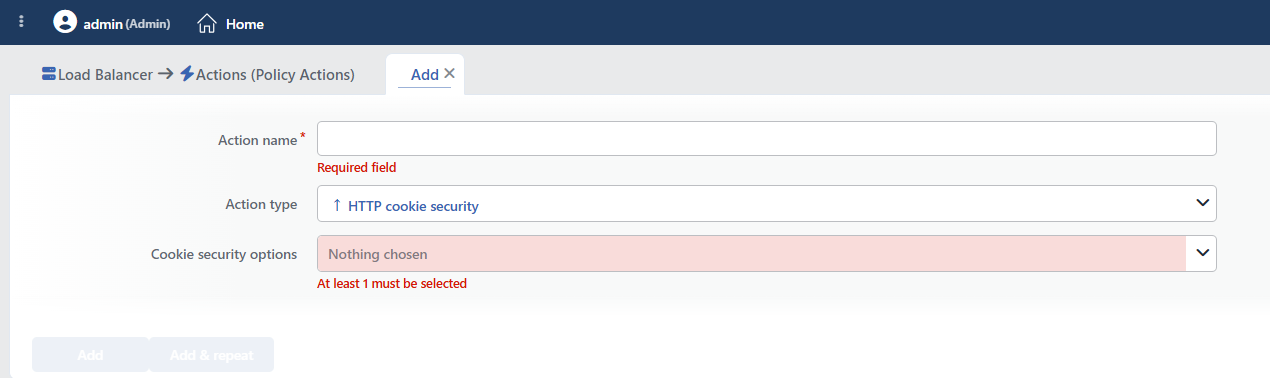 HTTP Cookie Security Action Add Form