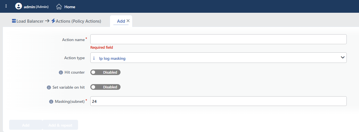 IP Log Masking Action Add Form