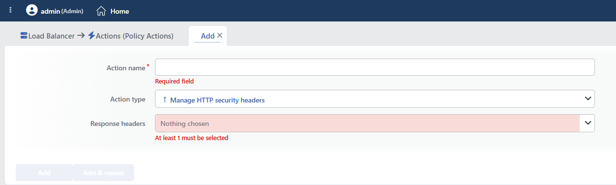 Manage HTTP Security Headers Action Add Form