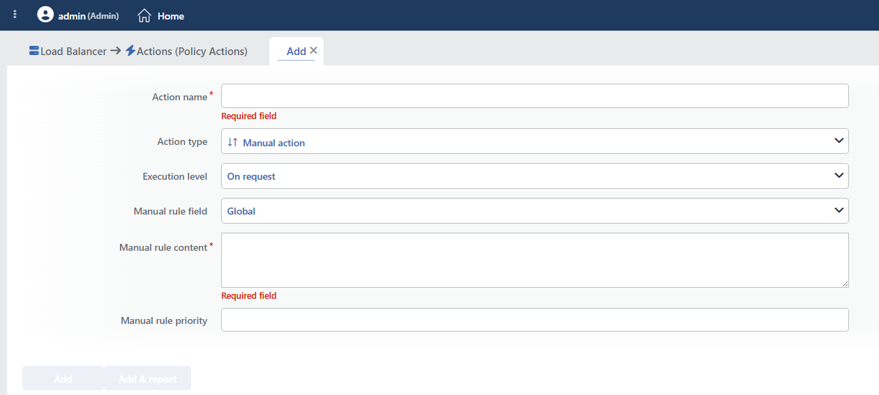 Manual Action Add Form