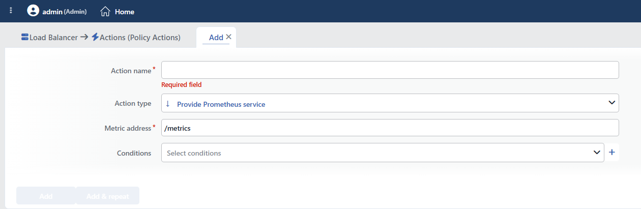 Provide Prometheus Service Action Add Form