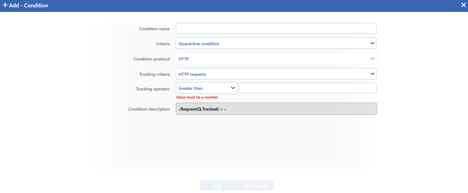 Quarantine Condition Add Form