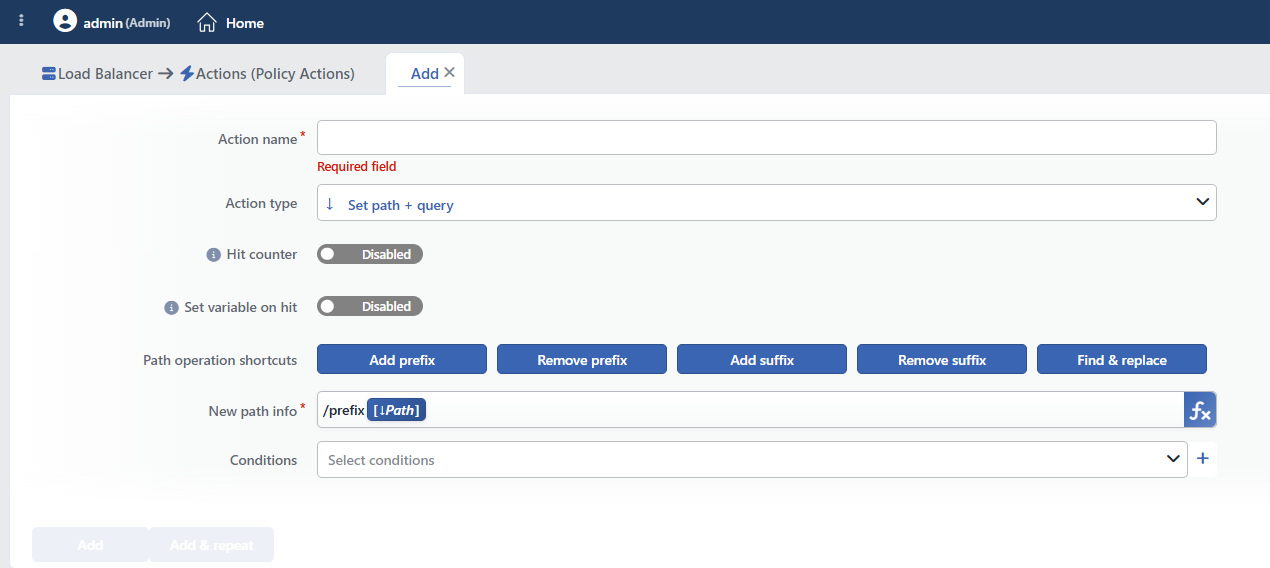 Set Path + Query Action Add Form