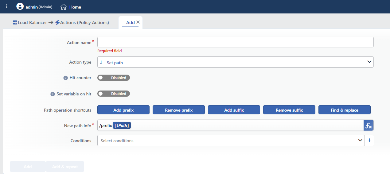 Set Path Action Add Form
