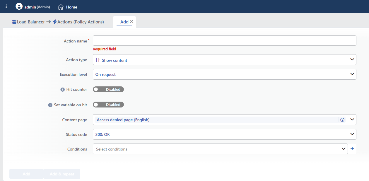 Show Content Action Add Form