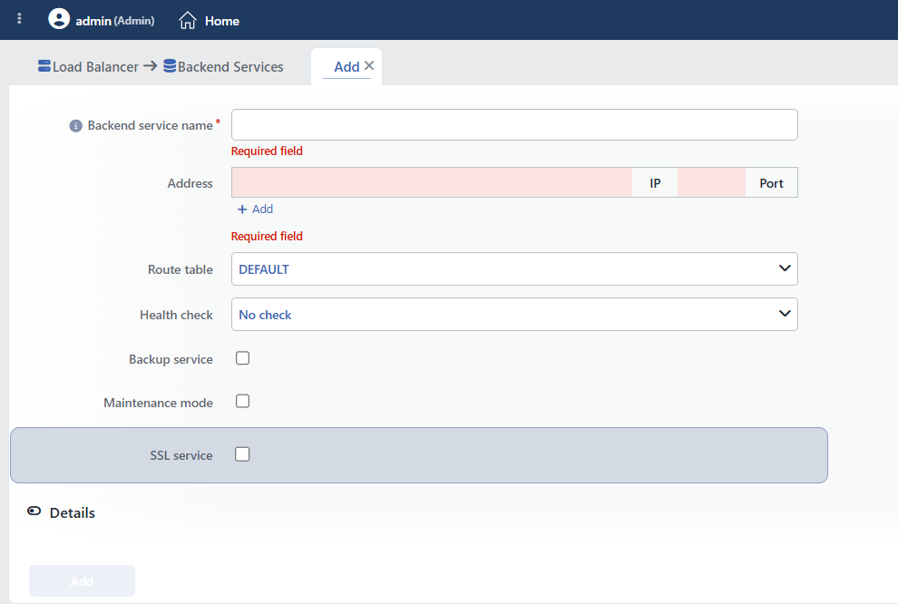 Backend Service Add Form