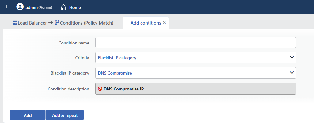 Blacklist IP Category Condition Add Form