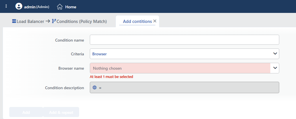 Browser Condition Add Form