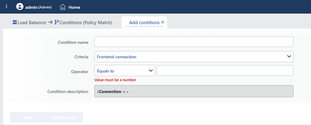 Frontend Connection Condition Add Form