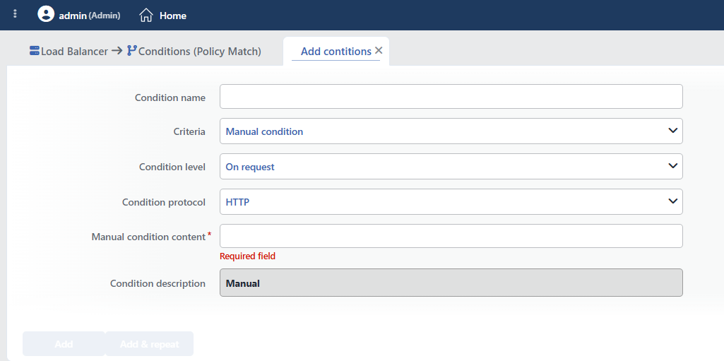 Manual Condition Add Form