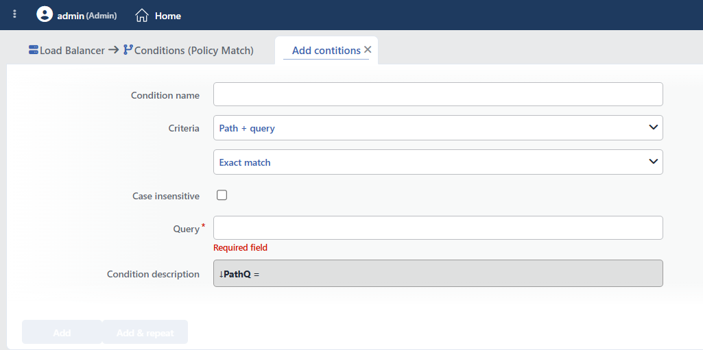 Path + Query Condition Add Form