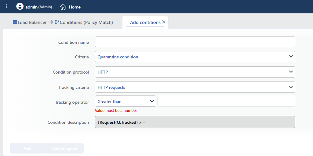 Quarantine Condition Add Form