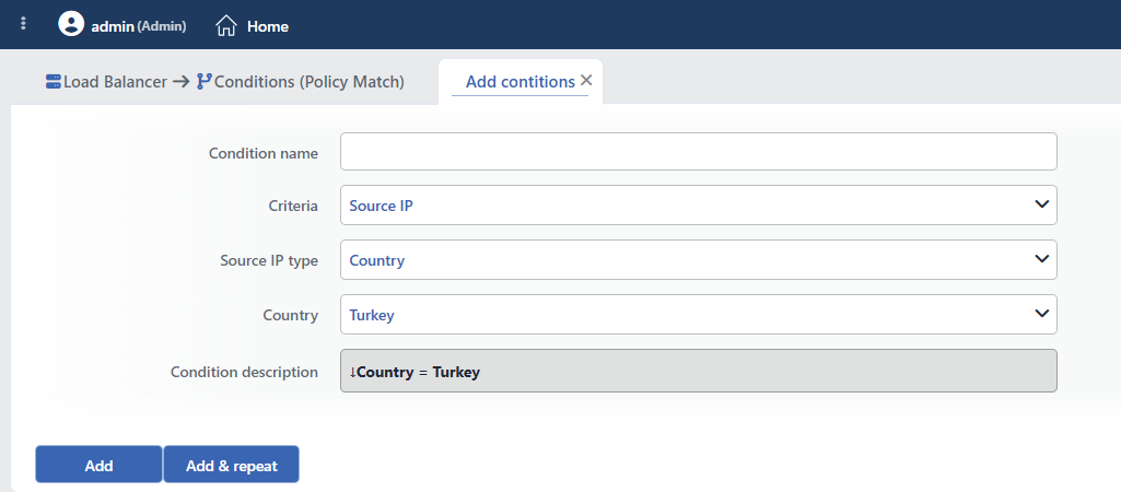 Source IP Condition Add Form
