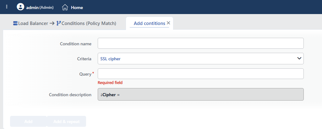 SSL Cipher Condition Add Form