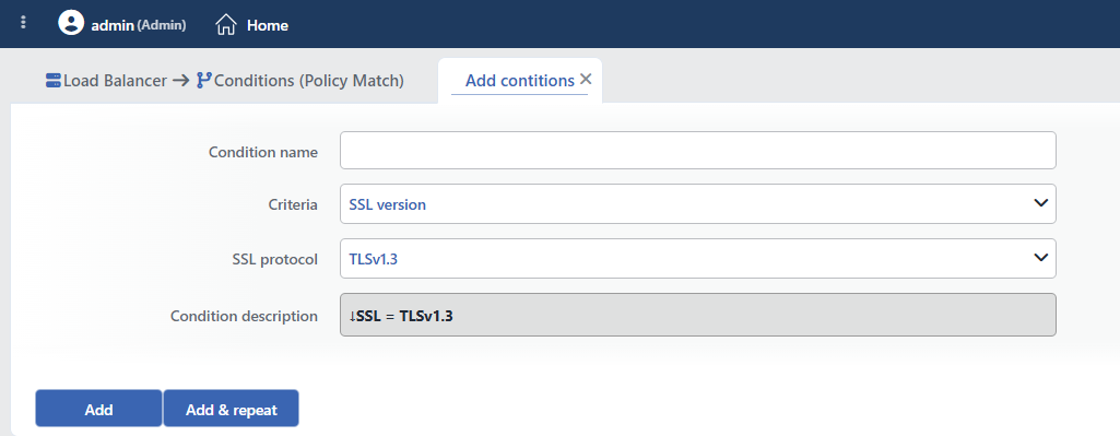 SSL Version Condition Add Form