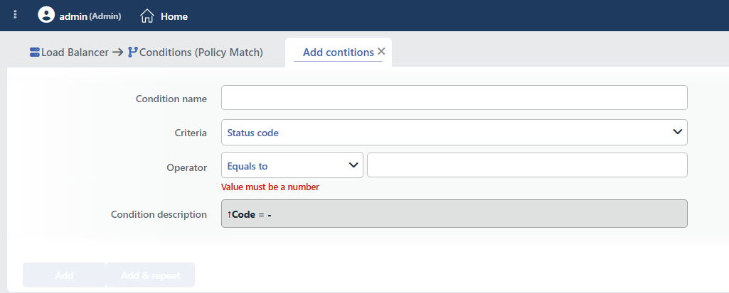 Status Code Condition Add Form