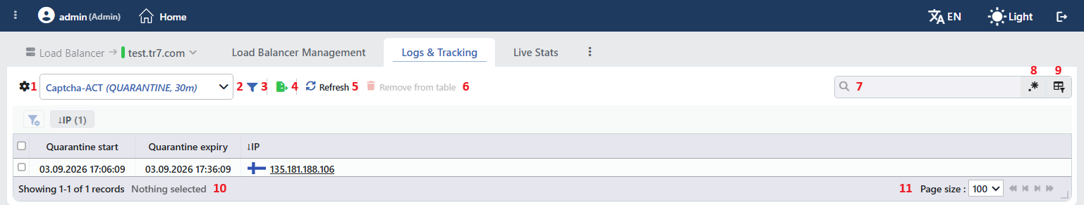 Advanced Captcha (Quarantine) Logs Listing Screen