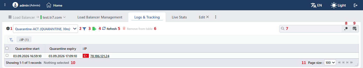 Quarantine (Quarantine) Logs Listing Screen