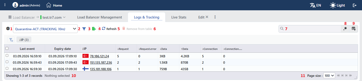 Quarantine (Tracking) Logs Listing Screen