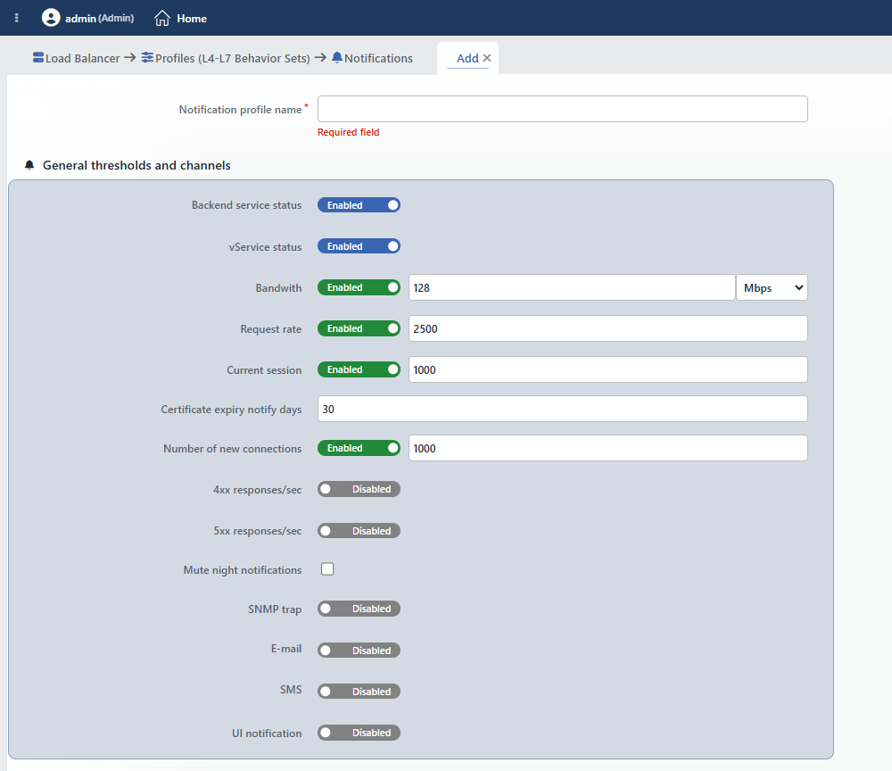 Notifications Profile Add Form - 1