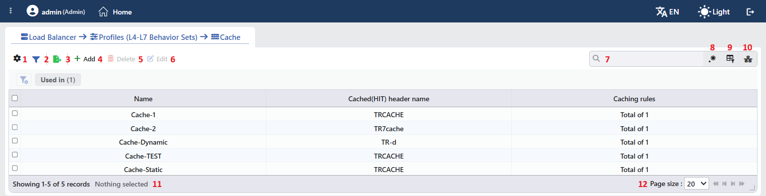 Cache Profiles Listing Form
