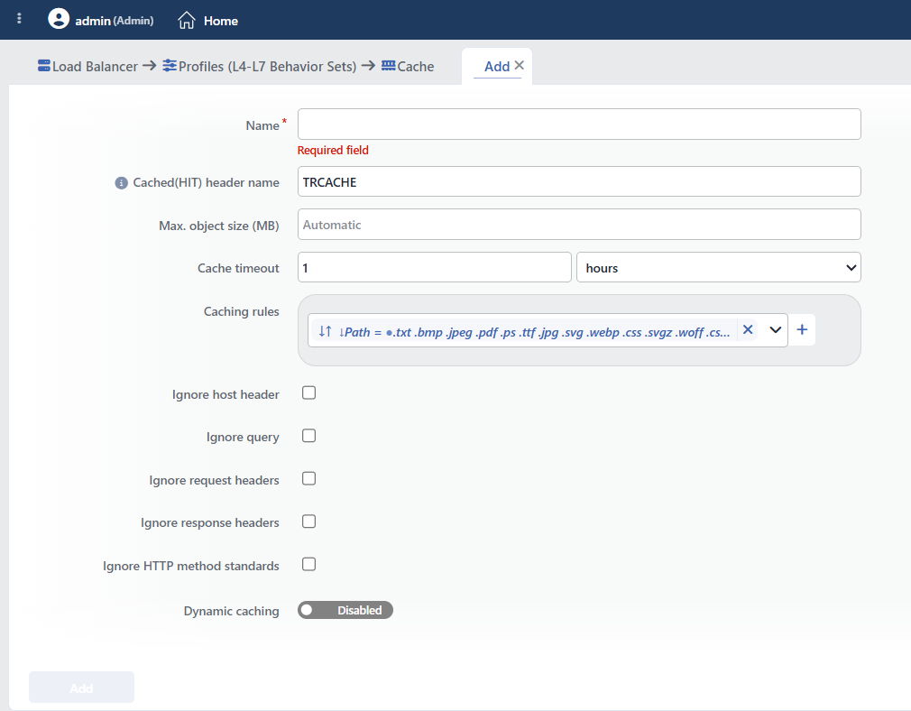 Cache Profile Add Form