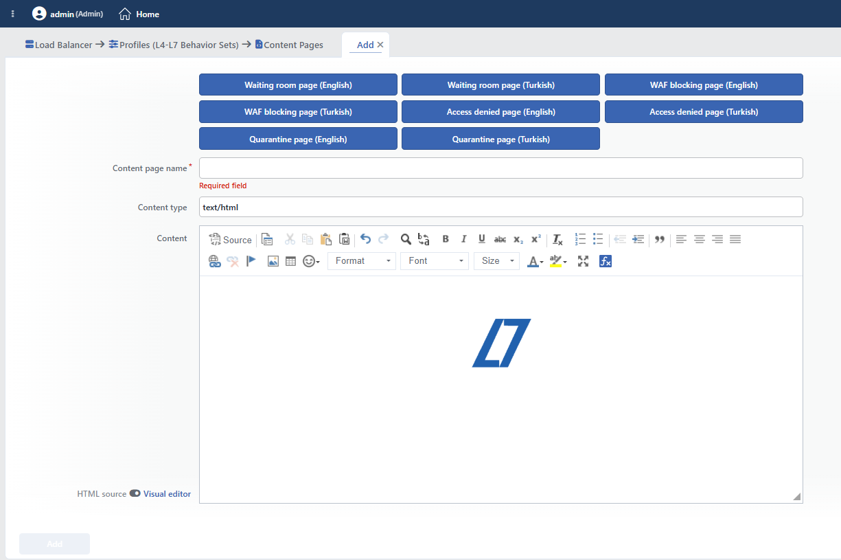 Content Page Add Form