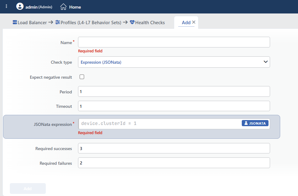 Expression (JSONata) Health Checks Profile Add Form