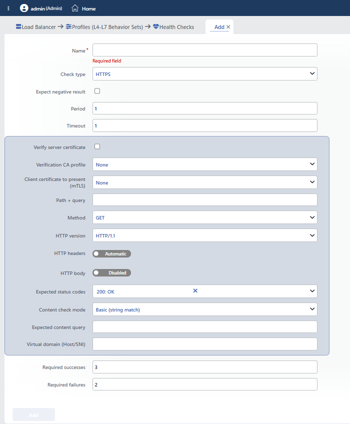 HTTPS Health Checks Profile Add Form