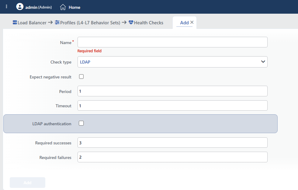 LDAP Health Checks Profile Add Form