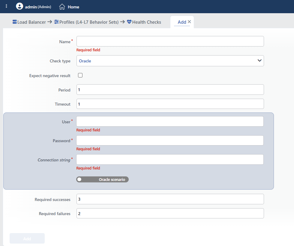 Oracle Health Checks Profile Add Form