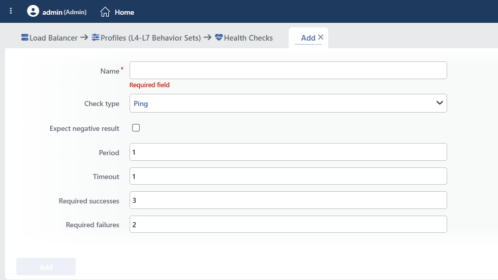 Ping Health Checks Profile Add Form