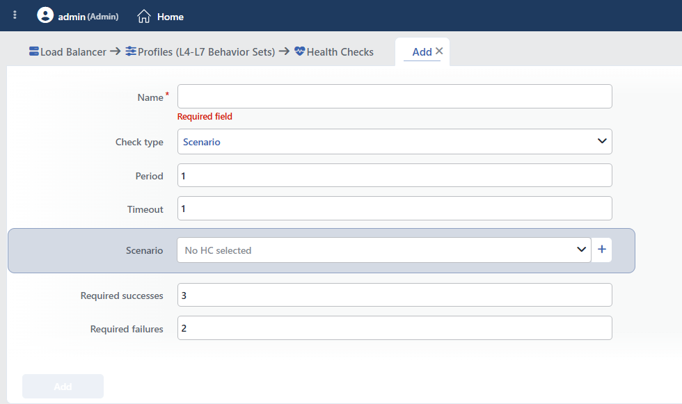 Scenario Health Checks Profile Add Form
