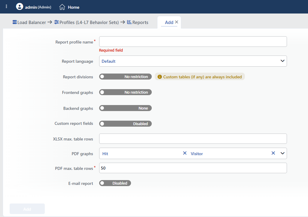 Reports Profile Add Form