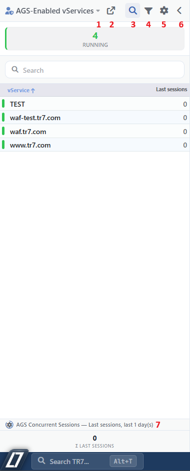The AGS-Enabled vServices Screen