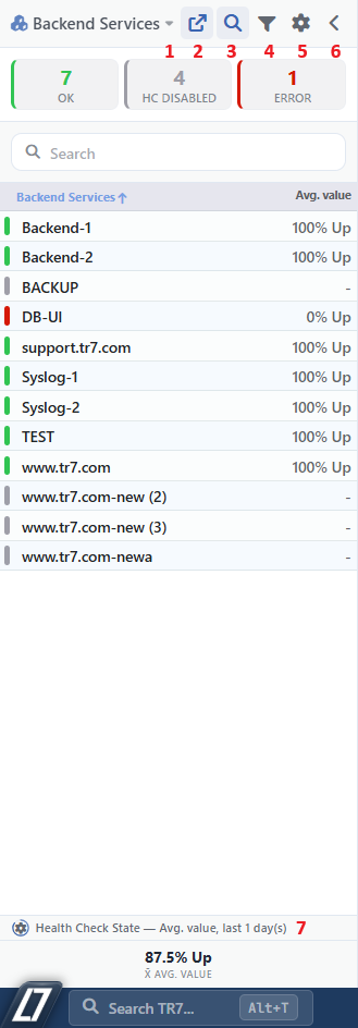 The Backend Services Screen