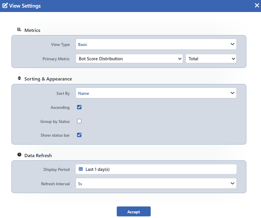 The View Settings Window