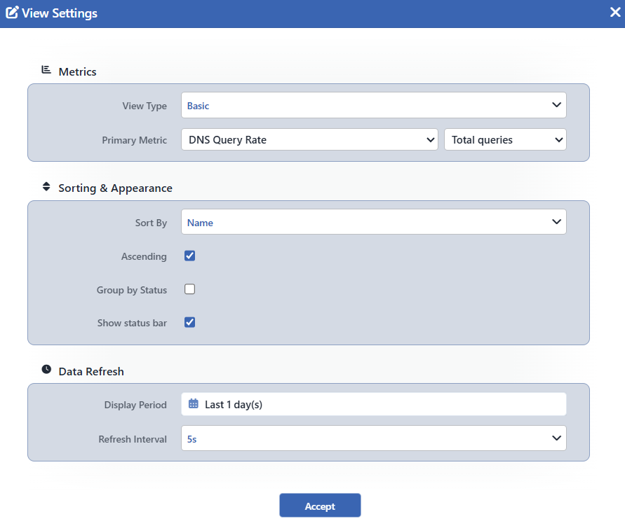 The View Settings Window