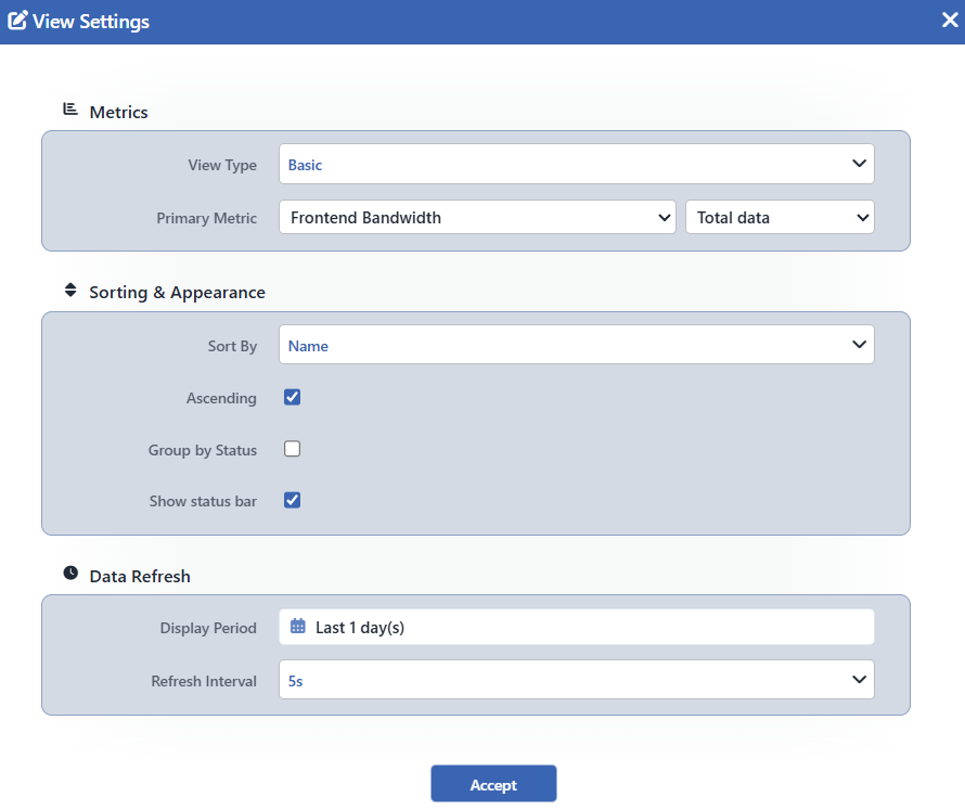 The View Settings Window