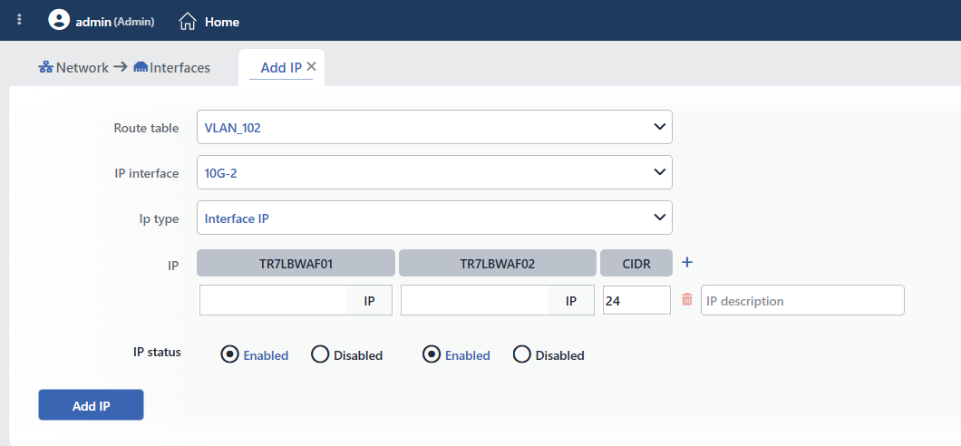 The IP Address Adding Form (Interface IP)