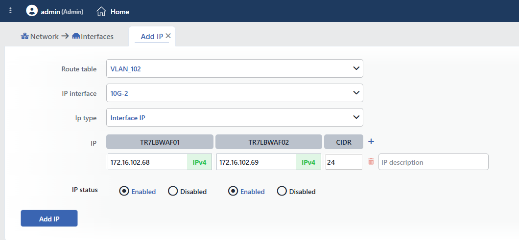 The Interface IP Row Filled In