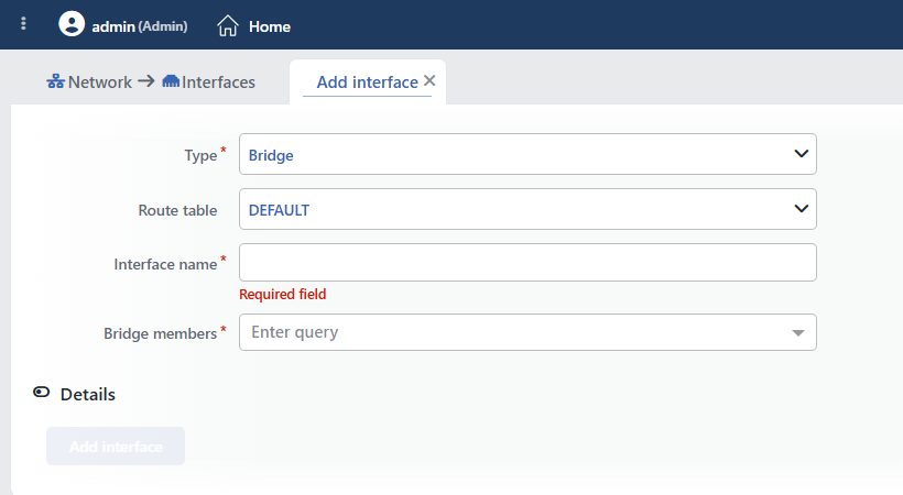 The Bridge Add Interface Form