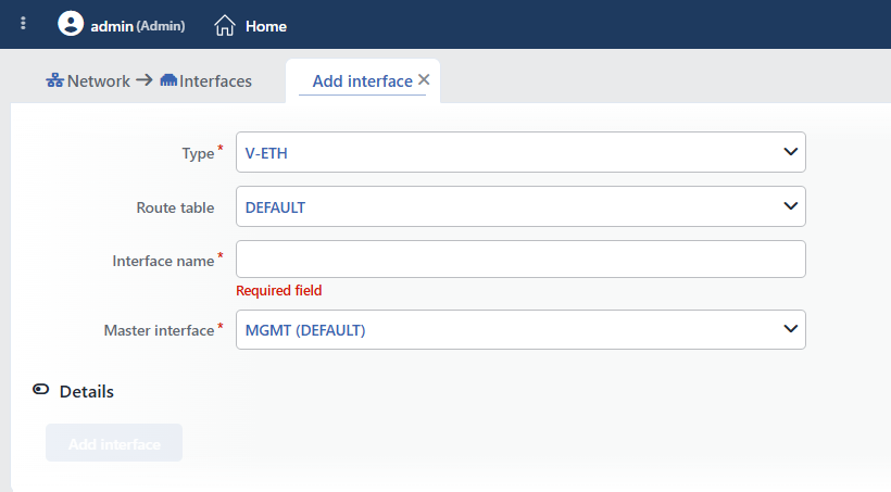 The V-ETH (MACVTAP) Add Interface Form