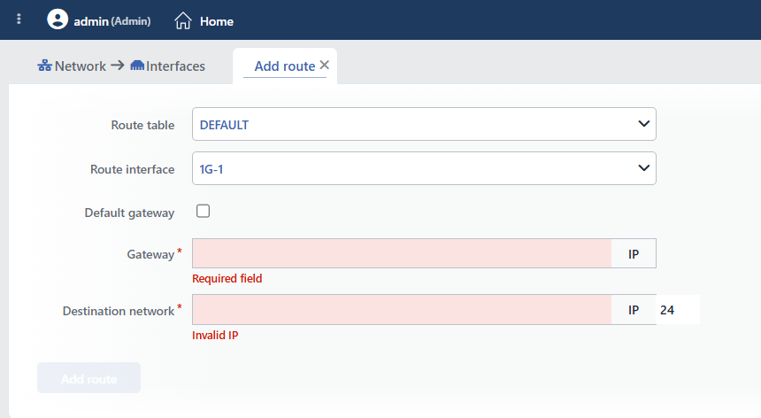 The Add Static Routing Form