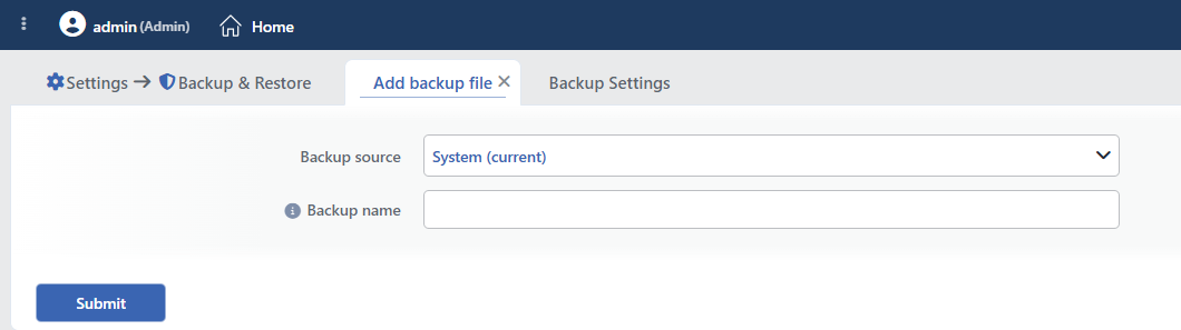 The Add Backup File Tab
