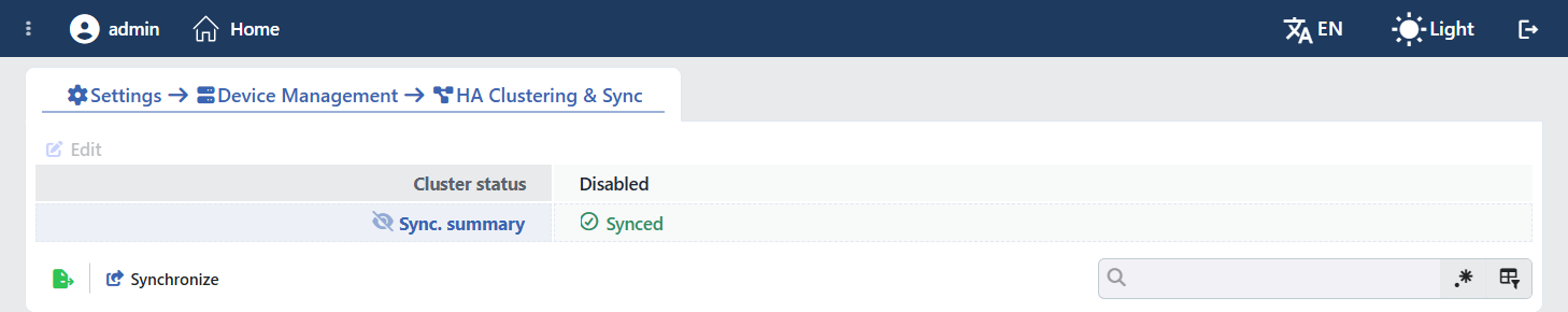The HA Clustering & Sync Screen