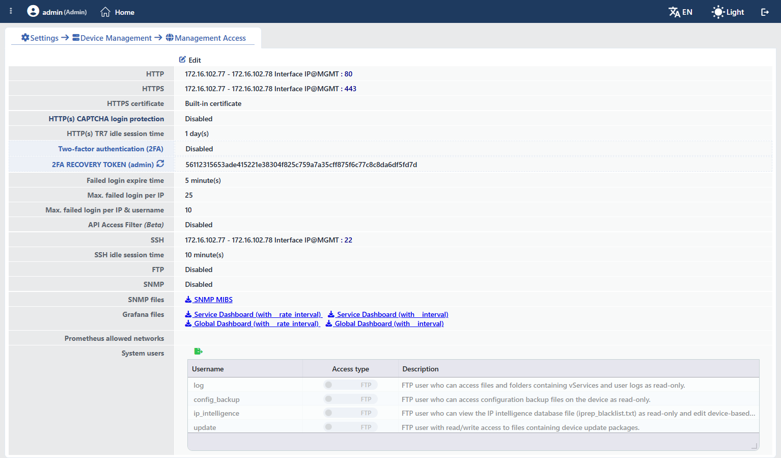 The Management Access Screen (Cluster)