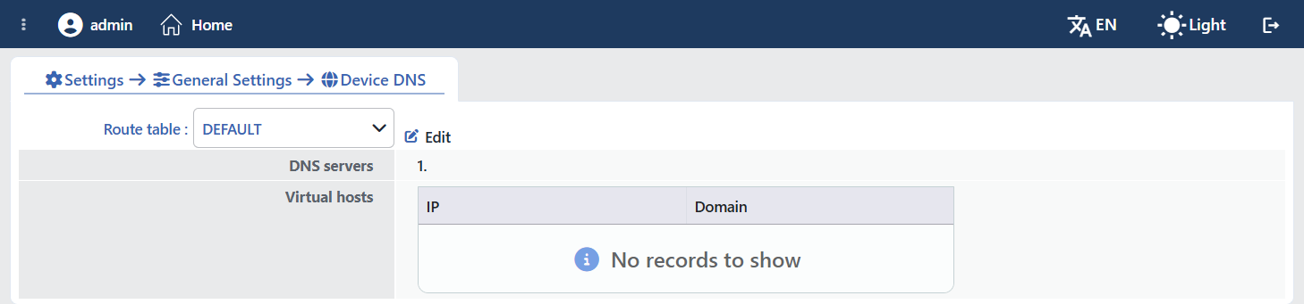 The Device DNS Screen