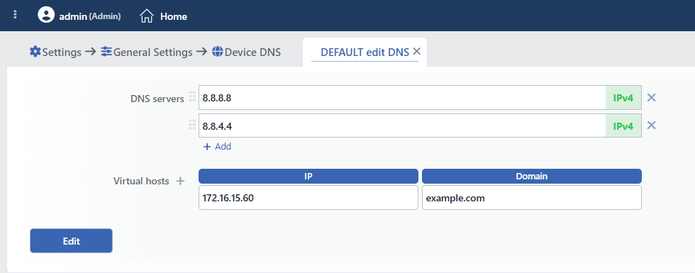 The DNS Editing Tab