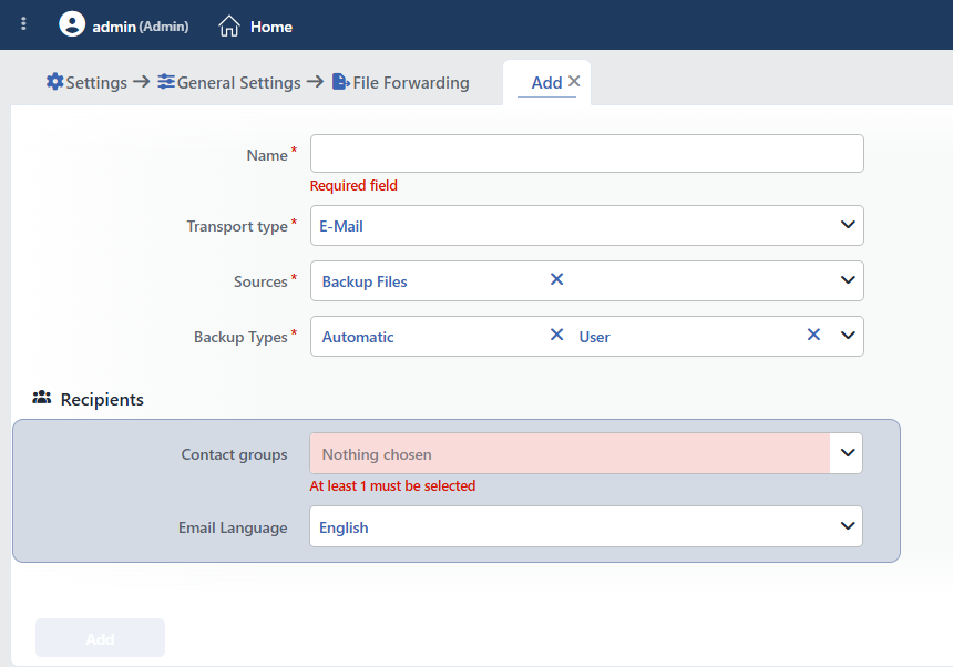 The File Forwarding Add Form